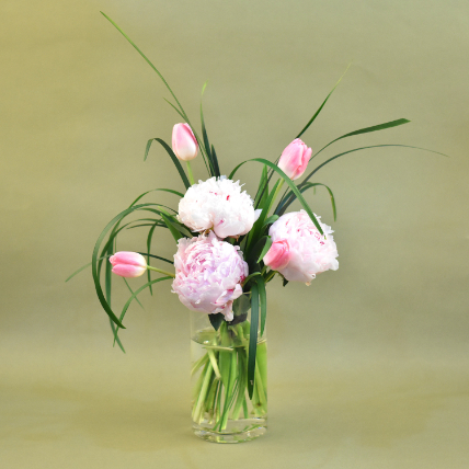 Peony & Tulip Cylindrical Vase