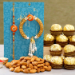 Orange Pearl Lumba Rakhi Set And Almonds With Ferrero Rocher